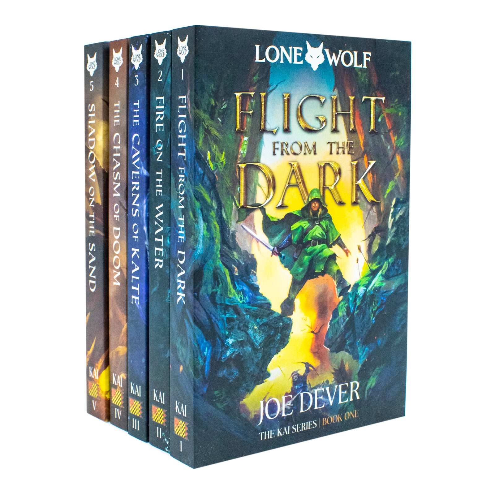 Lone Wolf Series Books 1 - 5 Collection Set by Joe Dever (Flight from the Dark, Fire on the Water, Caverns of Kalte, Chasm of Doom & Shadow on the Sand) - Lets Buy Books