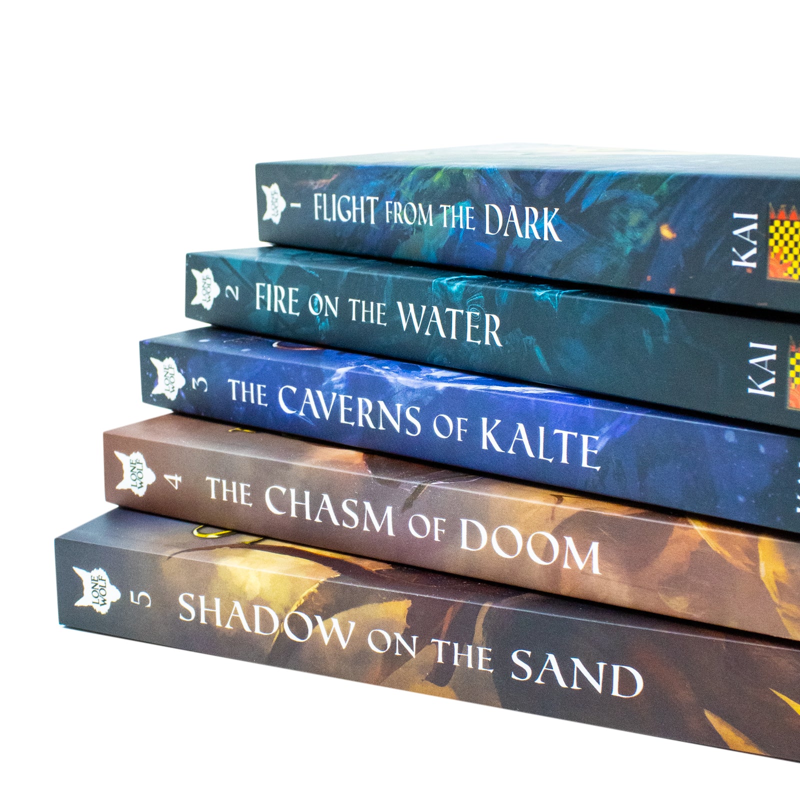 Lone Wolf Series Books 1 - 5 Collection Set by Joe Dever (Flight from the Dark, Fire on the Water, Caverns of Kalte, Chasm of Doom & Shadow on the Sand) - Lets Buy Books