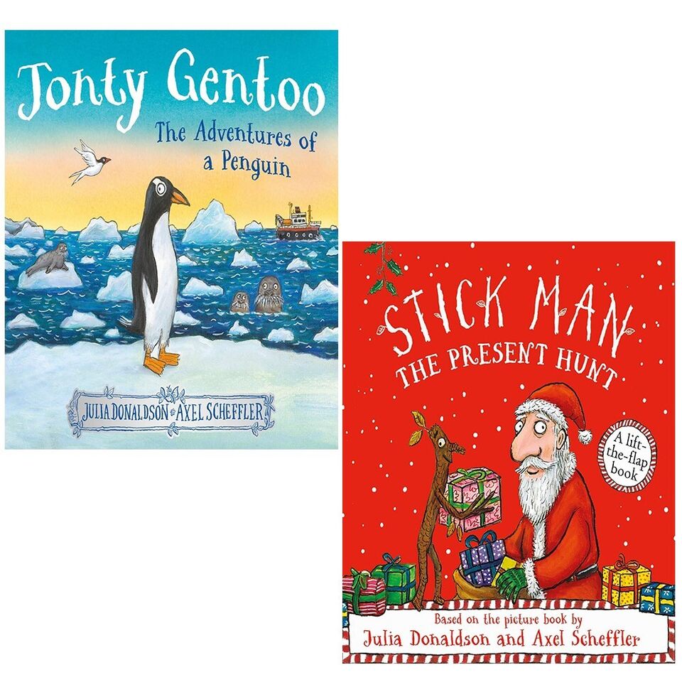 Julia Donaldson Collection 2 Books Set Stick Man Present Hunt, Jonty Gentoo - Lets Buy Books
