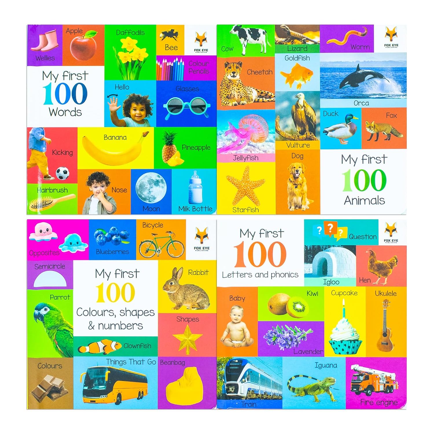 My First 100 Words Box Set 4 Board Books Collection Set Words, Animals, Colours - Lets Buy Books