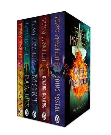 Terry Pratchett Discworld Novels Series 5 Books Collection Box Set (The Colour Of Magic, Equal Rites, Mort, Guards! Guards! & Going Postal) - Lets Buy Books