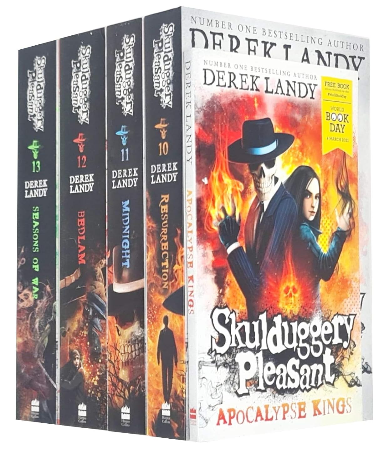 Skulduggery Pleasant Book Series 10-13 & World Book Day Collection 5 Books Set By Derek Landy Resurrection, Midnight, Bedlam - Lets Buy Books