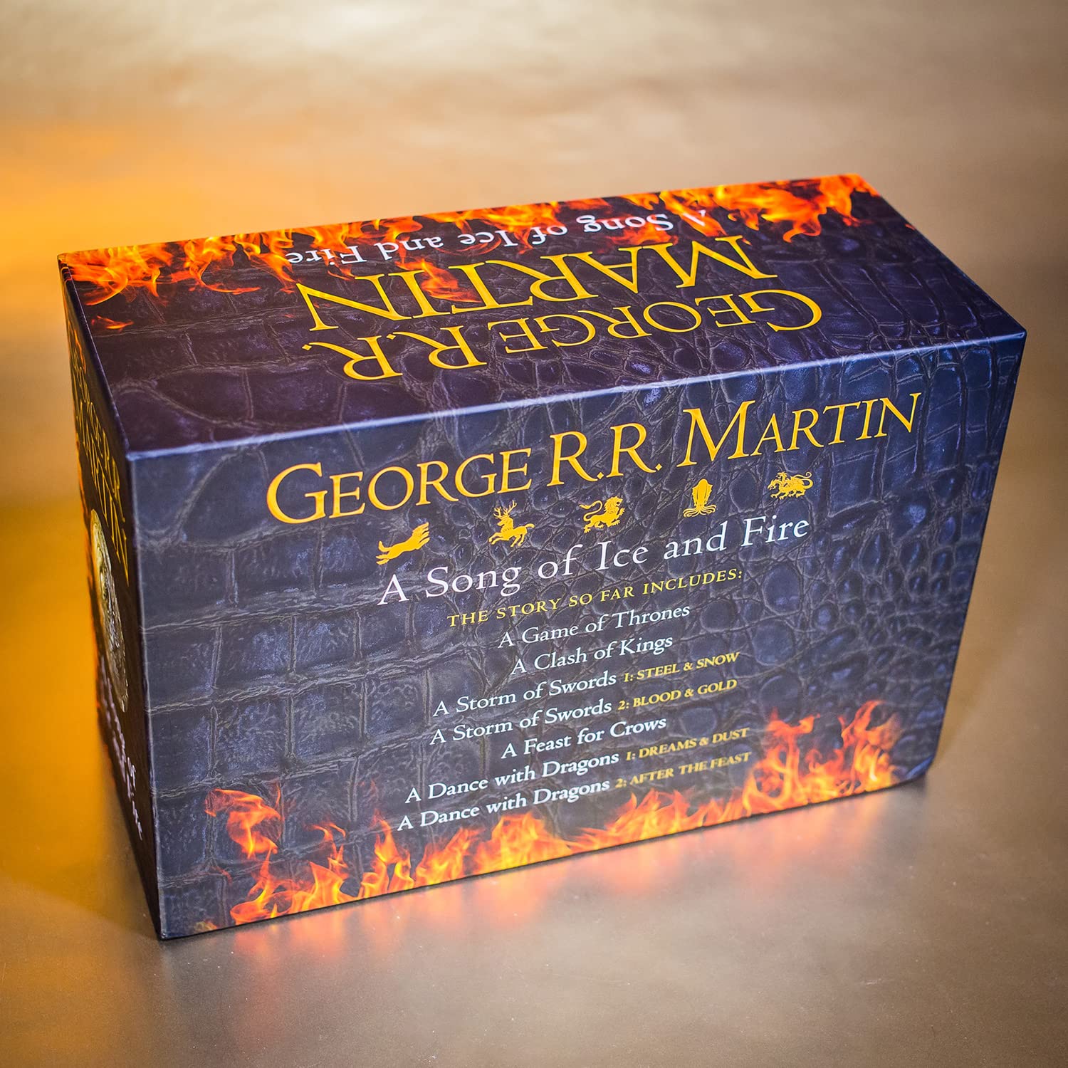 Close-up of A Song of Ice and Fire paperback box set cover artwork