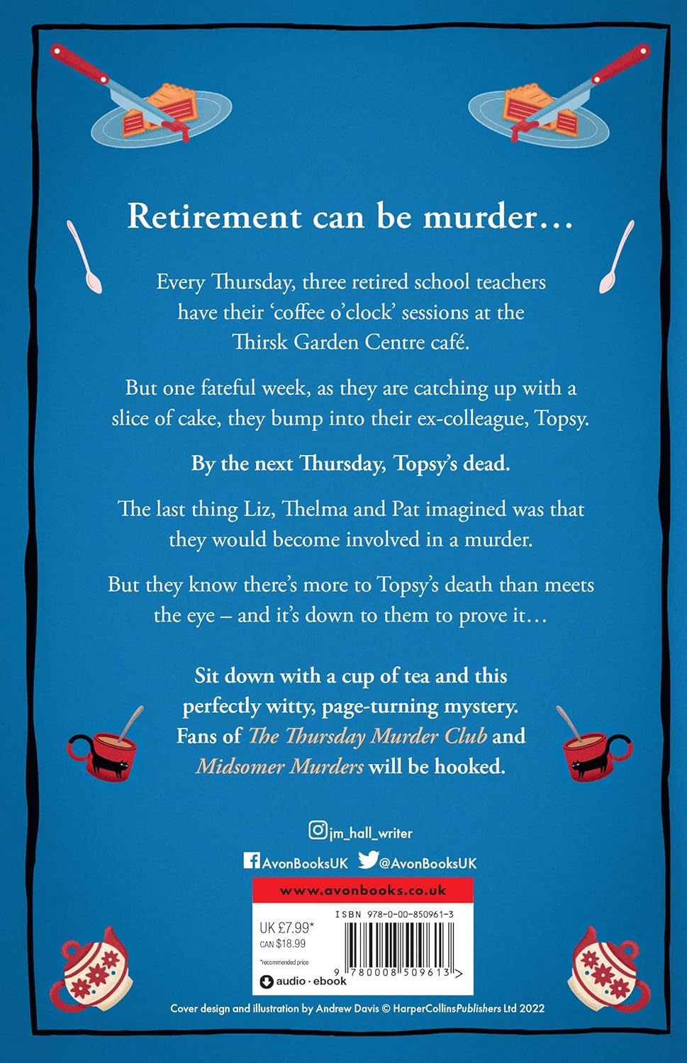 A Spoonful of Murder by J.M. Hall - cosy mystery paperback back cover with blurb