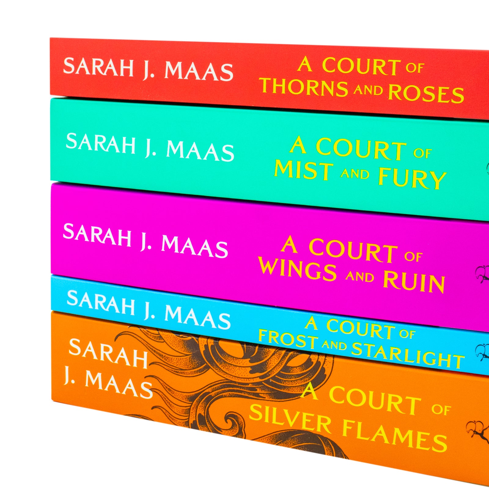 A Court of Thorns and Roses fantasy romance book set displayed for Young Adult readers
