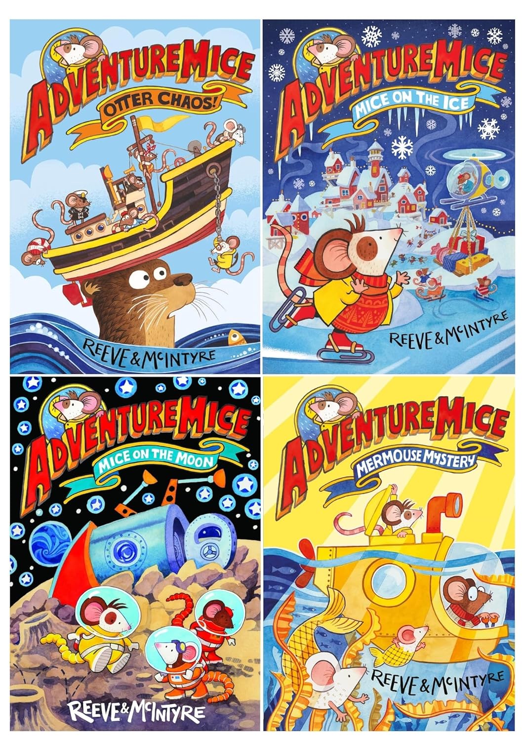 Adventure Mice 4 Books Collection Set by Reeve & McIntyre (Mice on the Ice, Otter Chaos, Mermouse Mystery, Mice on the Moon) - Lets Buy Books