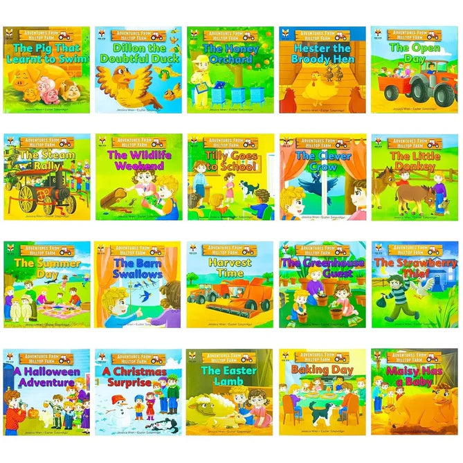 Adventures From Hilltop Farm book set covers including The Christmas Surprise and A Halloween Adventure