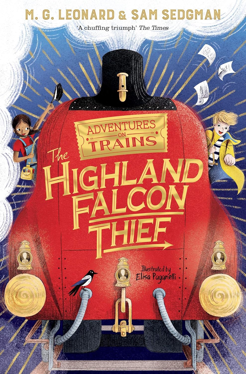 The Highland Falcon Thief and other Adventures on Trains paperback books stacked together
