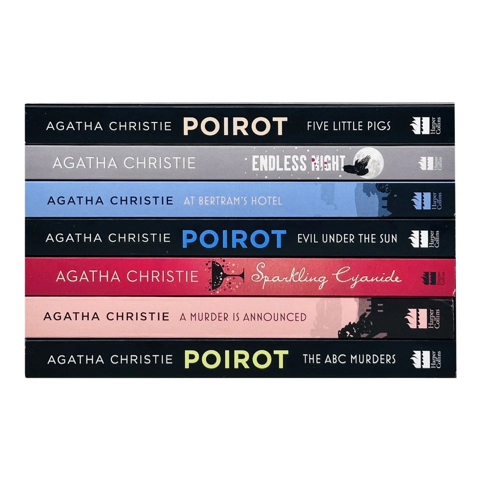 Close-up of Agatha Christie Seven Deadly Sins paperback covers - The ABC Murders and A Murder is Announced