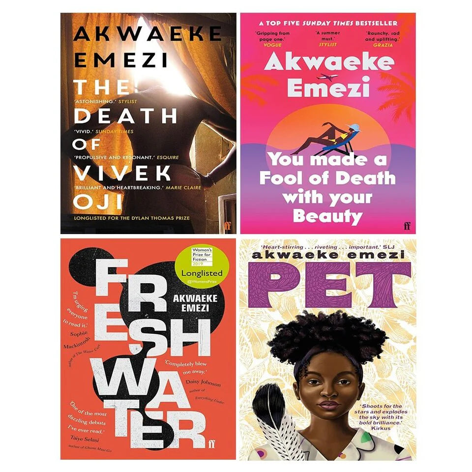 Akwaeke Emezi 4 Books Collection Set paperback - Freshwater, Pet, The Death of Vivek Oji, You Made a Fool of Death With Your Beauty - adult fiction