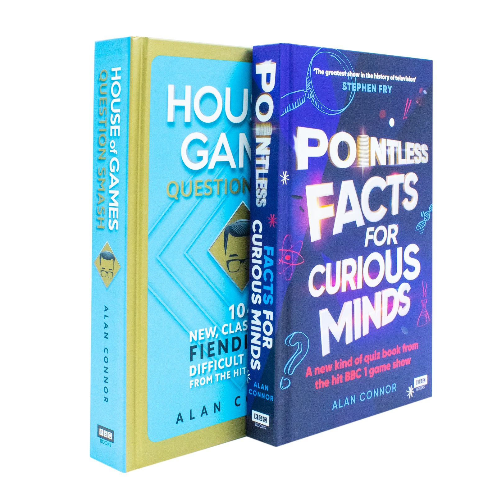 Alan Connor 2 Books Collection Set featuring House of Games Question Smash and Pointless Facts for Curious Minds, mixed hardback and paperback quiz book gift set