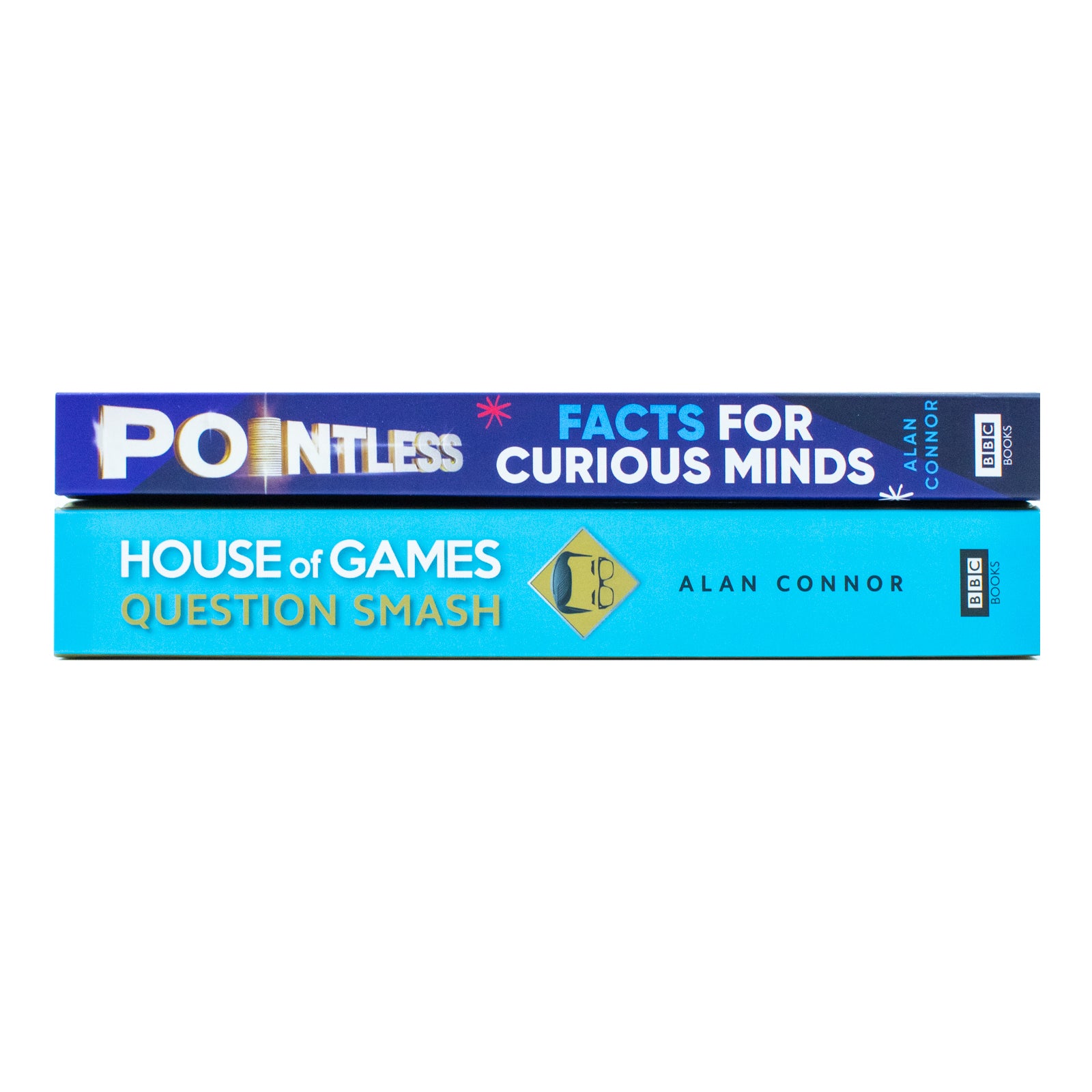 Close-up of Pointless Facts for Curious Minds hardback book by Alan Connor, BBC Books quiz title