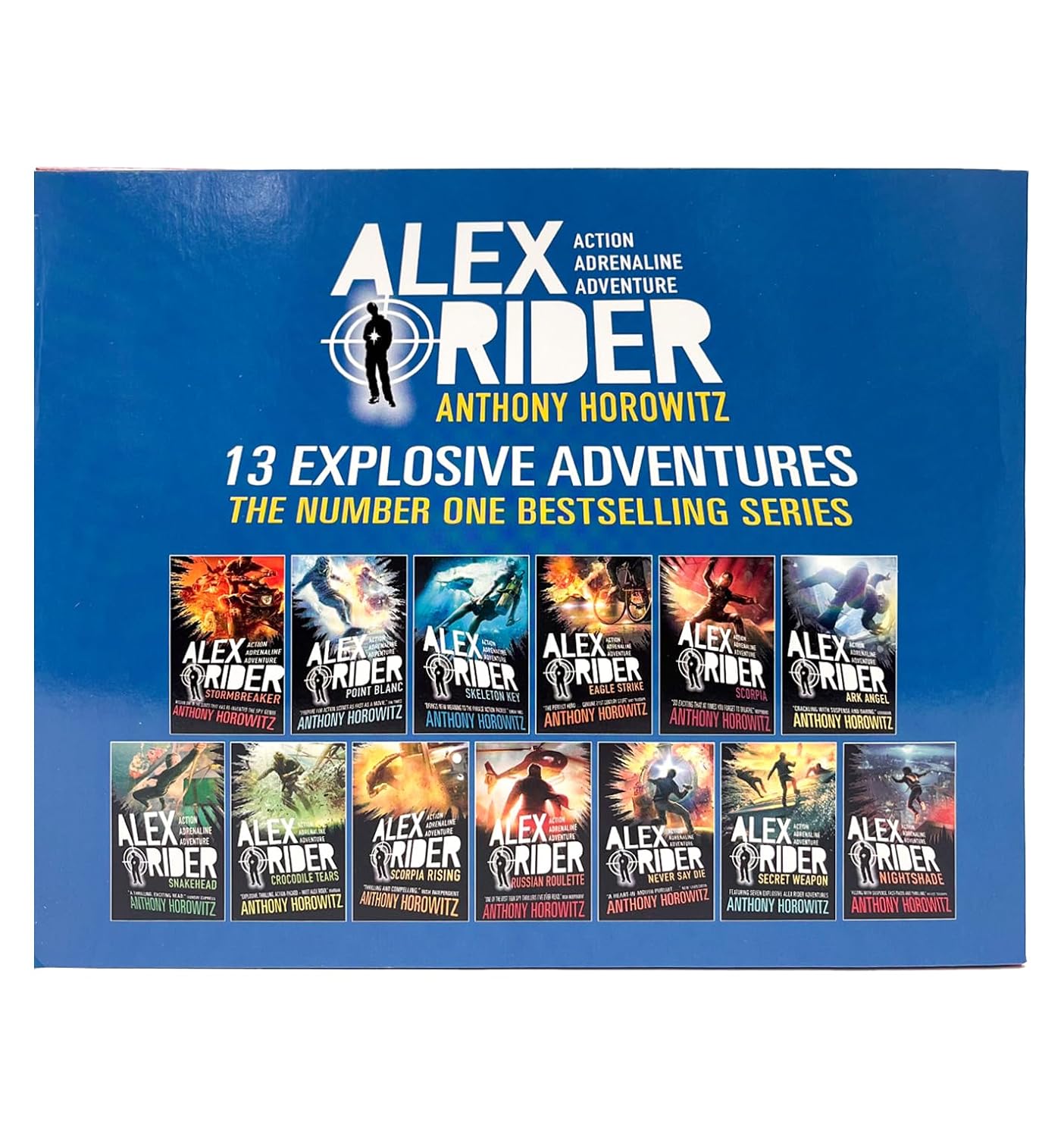 Alex Rider Series 13 Books Collection Set by Anthony Horowitz - complete paperback YA spy thriller set including Stormbreaker, Point Blanc, Scorpia and more, ages 9-14