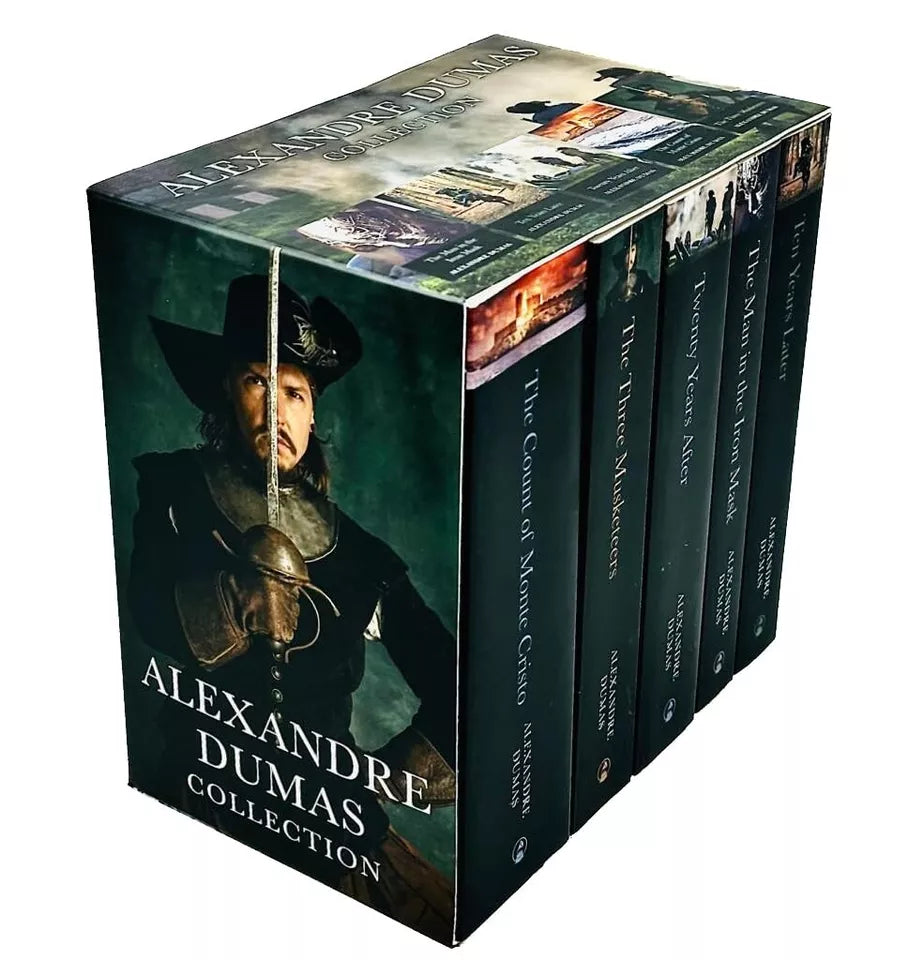Front covers of the Alexandre Dumas 5 Books Collection Box Set paperback classic fiction titles
