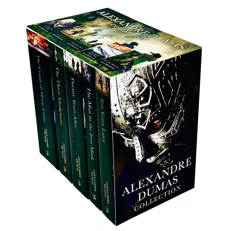 Spines of the Alexandre Dumas 5 Books Collection Box Set showing all five paperback titles