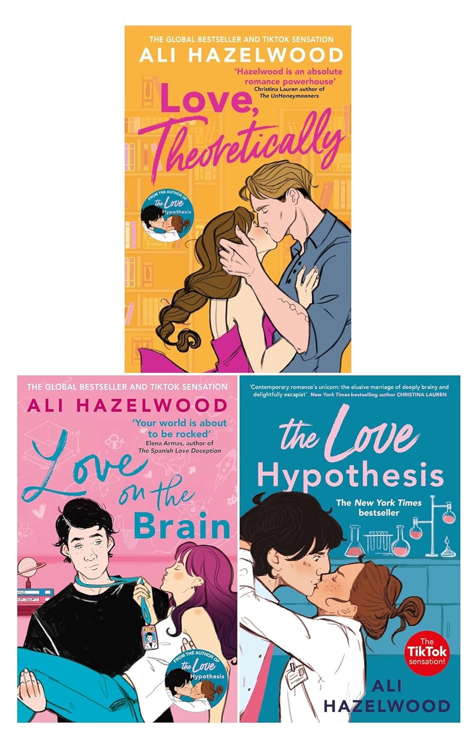 Ali Hazelwood 3 Book Collection Set - Love Theoretically, The Love Hypothesis, Love on the Brain - Paperback Romance Back Cover
