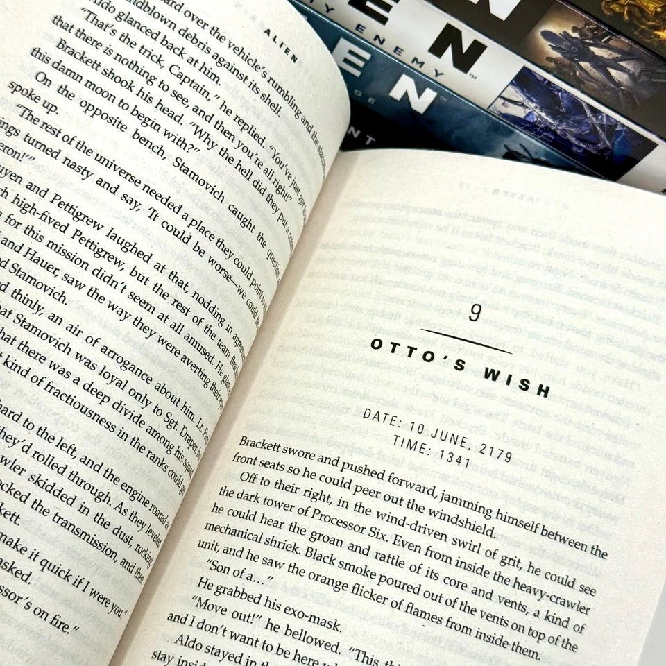 Stack of all ten Alien Series paperback novels in this collection set from Titan Books