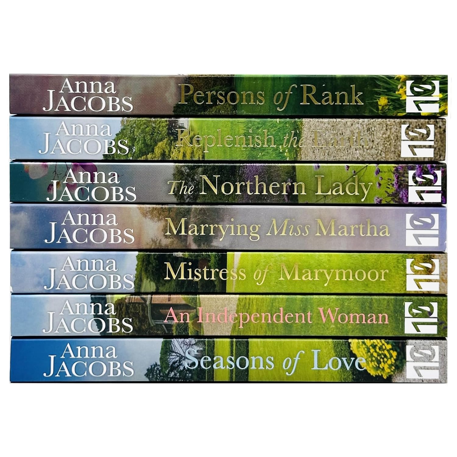 Anna Jacobs 7 Book Historical Romance Collection paperback set showing Marrying Miss Martha