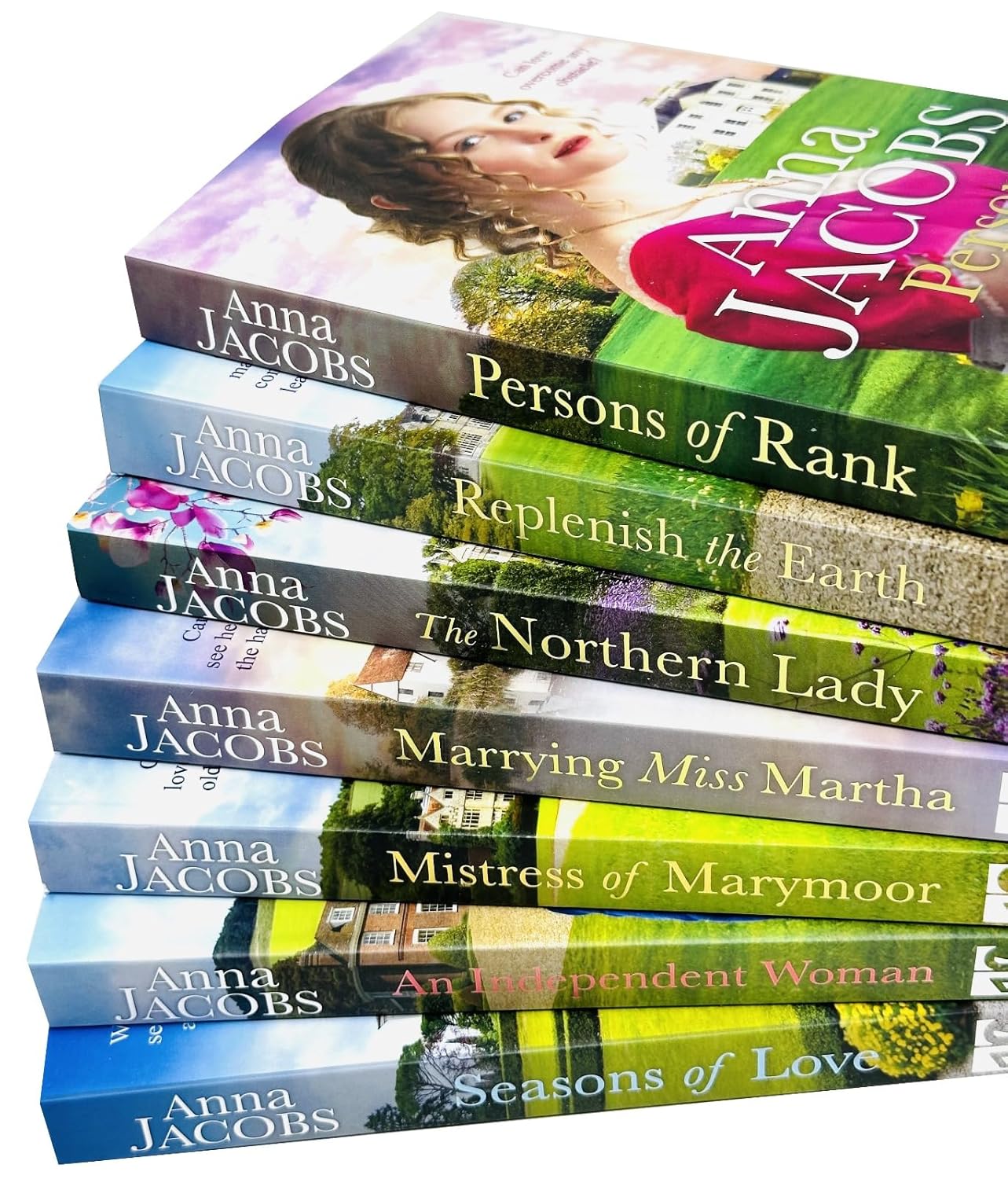Anna Jacobs paperback historical romance collection featuring Mistress of Marymoor cover