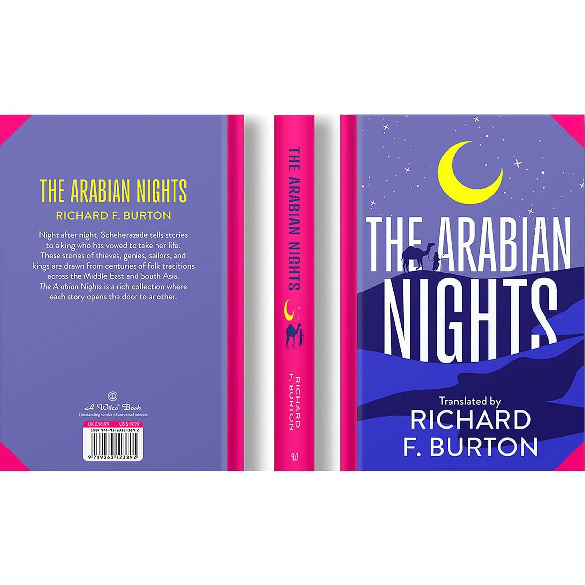 Back cover of Arabian Nights by Sir Richard F. Burton, Wilco Classics sprayed edge premium hardback