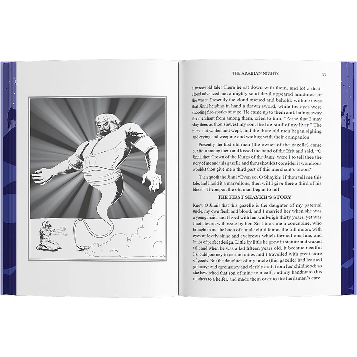 Open pages of the Arabian Nights hardback edition translated by Sir Richard F. Burton, Wilco Classics
