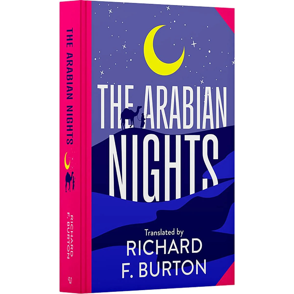Spine view of Arabian Nights hardback by Sir Richard F. Burton, showing gold-detailed Wilco Classics sprayed edge design