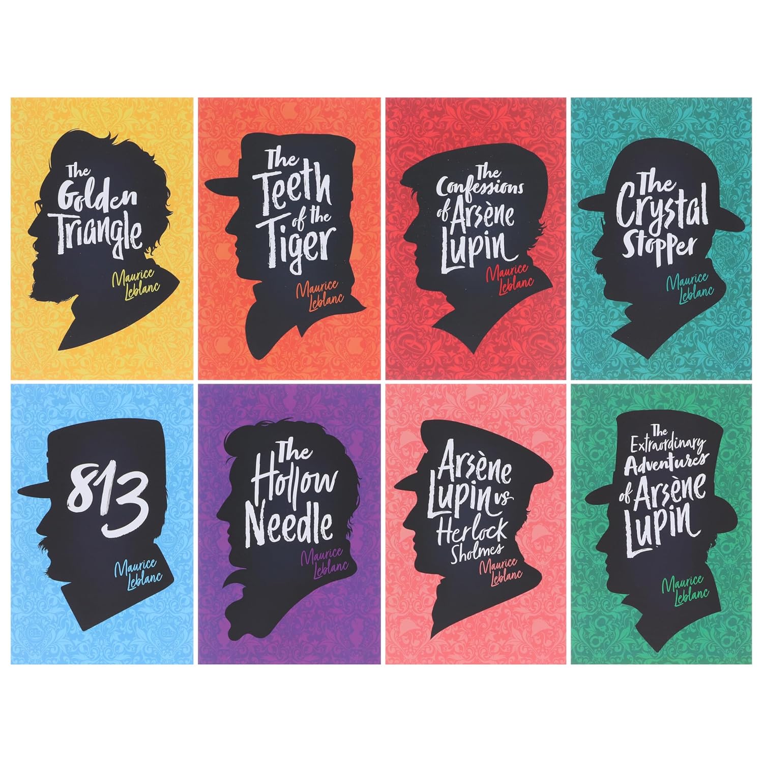 Arsène Lupin 8 Book Paperback Box Set by Maurice Leblanc - box set spines showing all titles