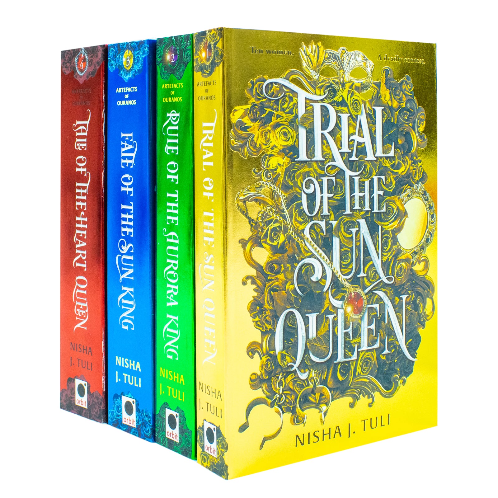 Artefacts of Ouranos 4 Books Collection Set by Nisha J. Tuli - Trial of the Sun Queen, Rule of the Aurora King, Fate of the Sun King, Tale of the Heart Queen - Paperback Fantasy Romance Box Set