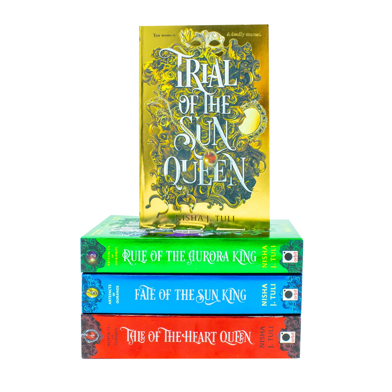 Artefacts of Ouranos 4 Books Collection Set by Nisha J. Tuli - Trial of the Sun Queen, Rule of the Aurora King, Fate of the Sun King, Tale of the Heart Queen - Paperback Fantasy Romance Box Set