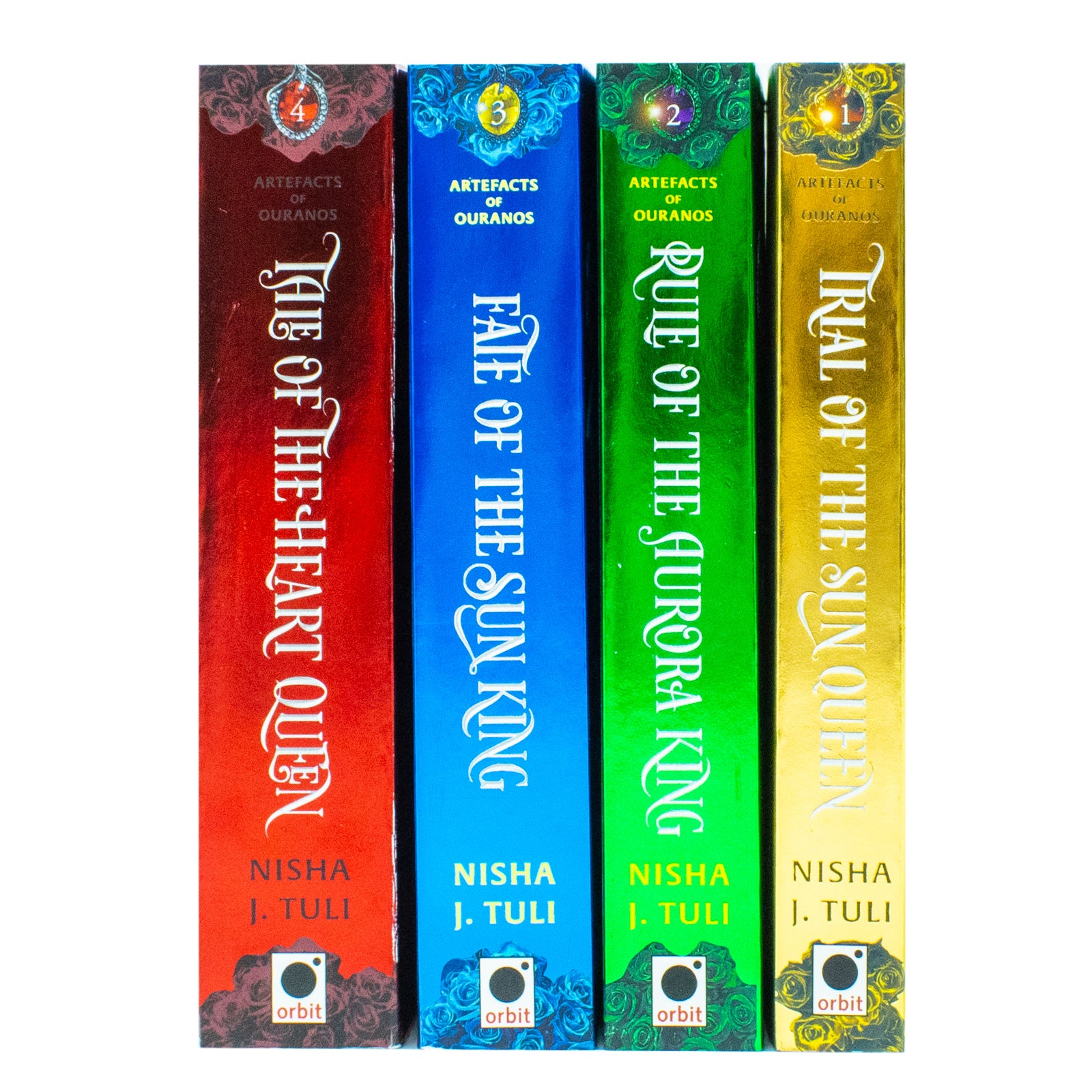 Artefacts of Ouranos 4 Books Collection Set by Nisha J. Tuli - Trial of the Sun Queen, Rule of the Aurora King, Fate of the Sun King, Tale of the Heart Queen - Paperback Fantasy Romance Box Set