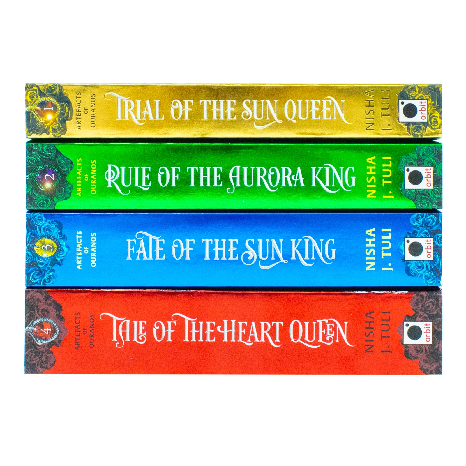 Artefacts of Ouranos 4 Books Collection Set by Nisha J. Tuli - Trial of the Sun Queen, Rule of the Aurora King, Fate of the Sun King, Tale of the Heart Queen - Paperback Fantasy Romance Box Set