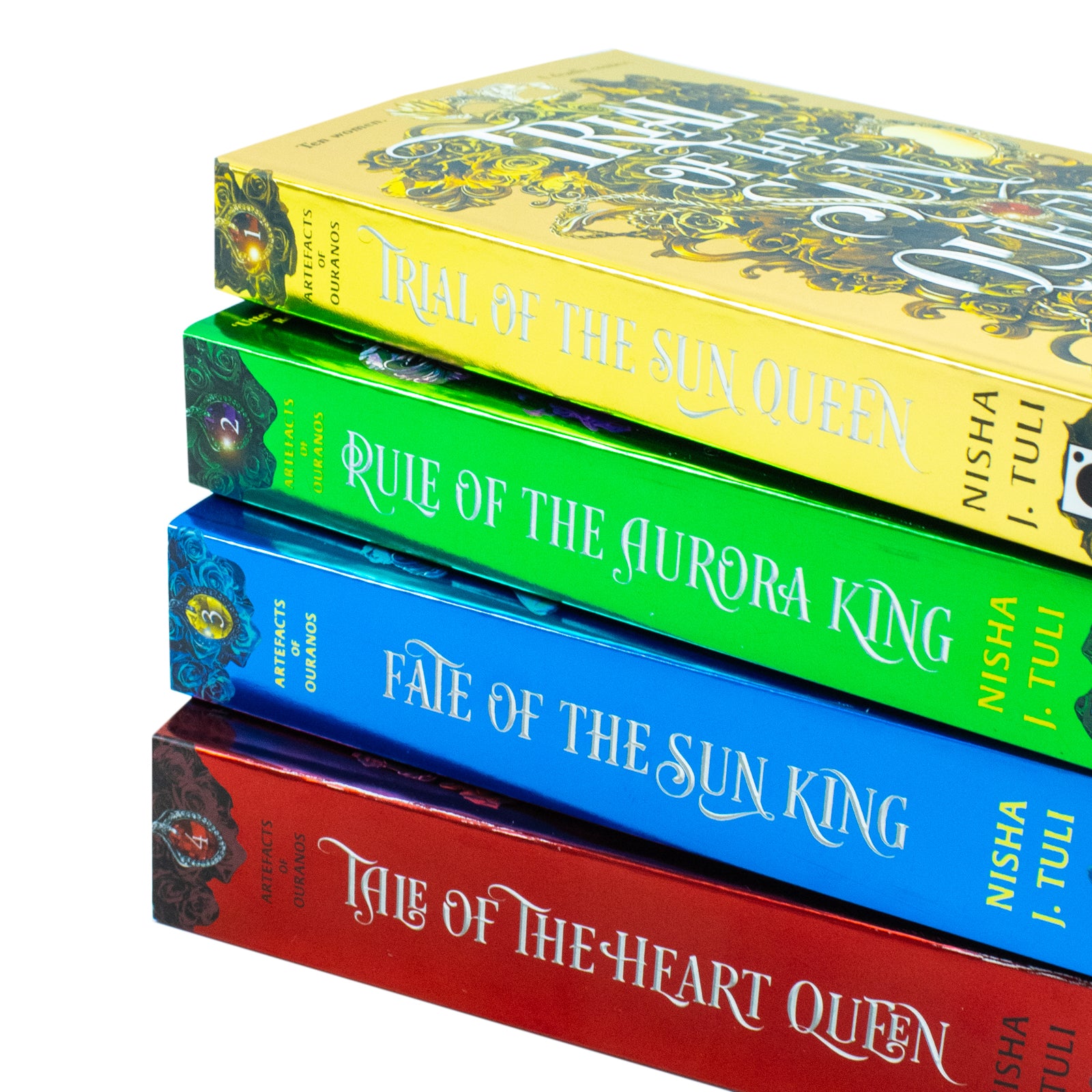 Artefacts of Ouranos 4 Books Collection Set by Nisha J. Tuli - Trial of the Sun Queen, Rule of the Aurora King, Fate of the Sun King, Tale of the Heart Queen - Paperback Fantasy Romance Box Set