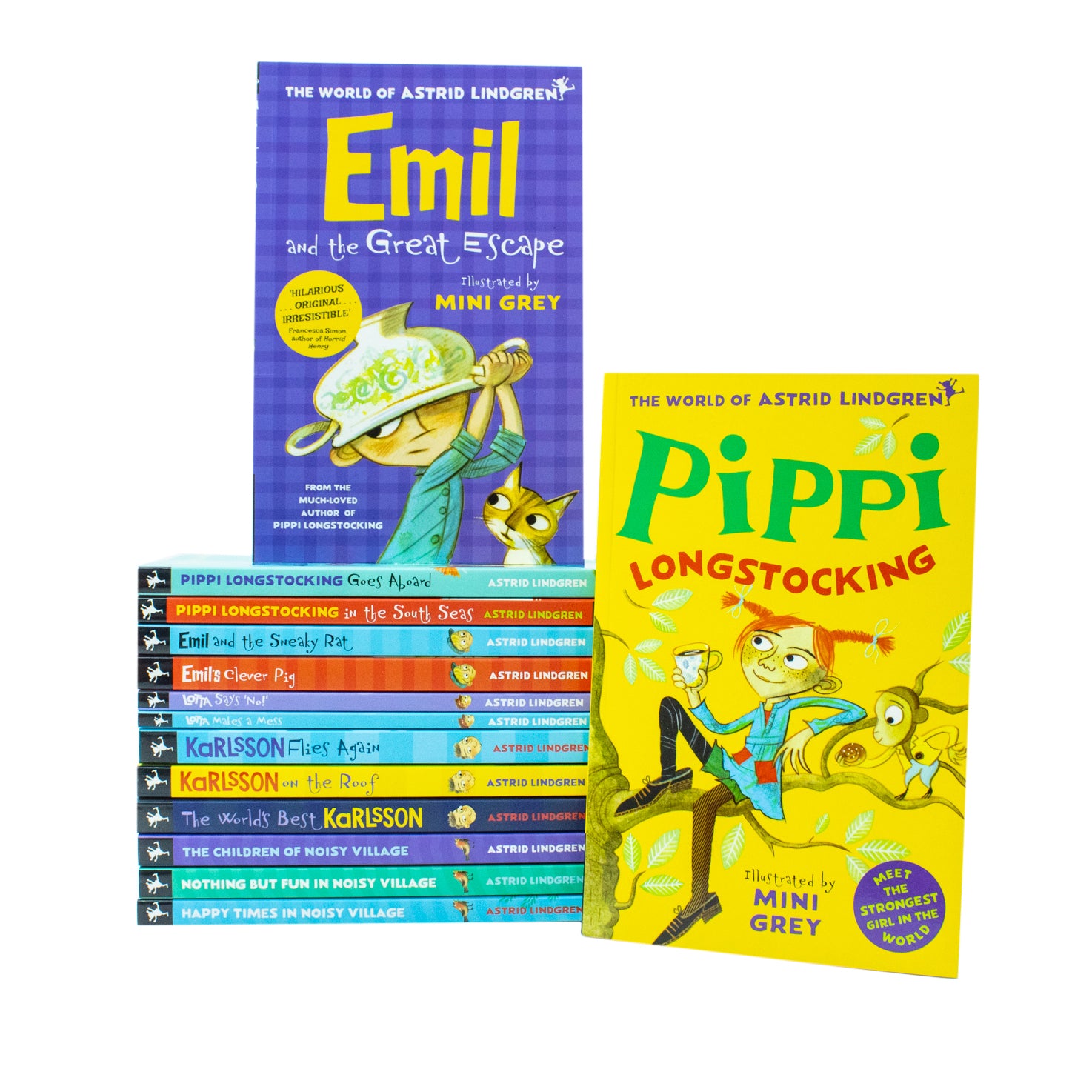 Astrid Lindgren 14 Books Collection Set paperback covers showing Pippi Longstocking, Emil and Karlsson titles
