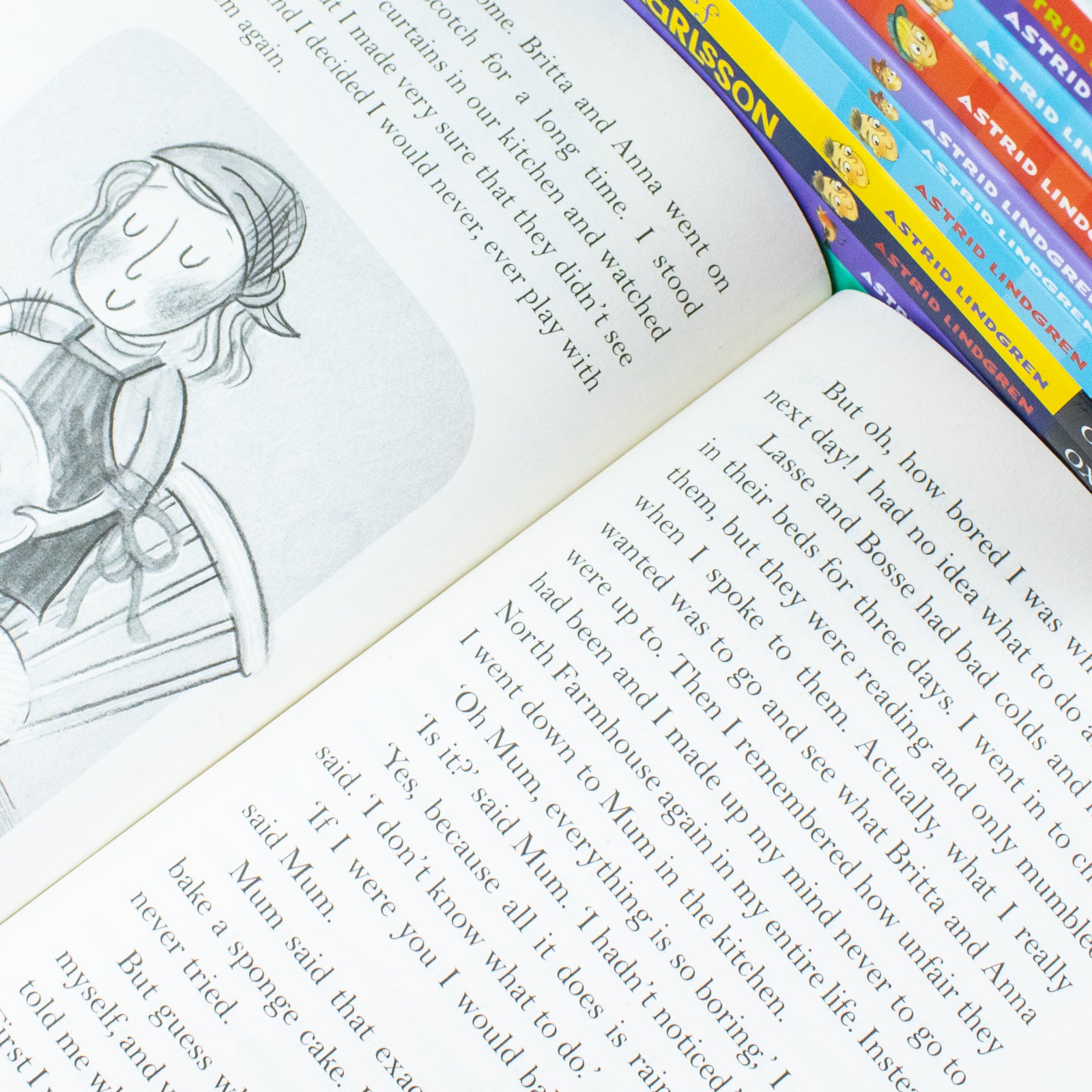 Astrid Lindgren 14 Books Set close up of Pippi Longstocking and Karlsson paperback covers