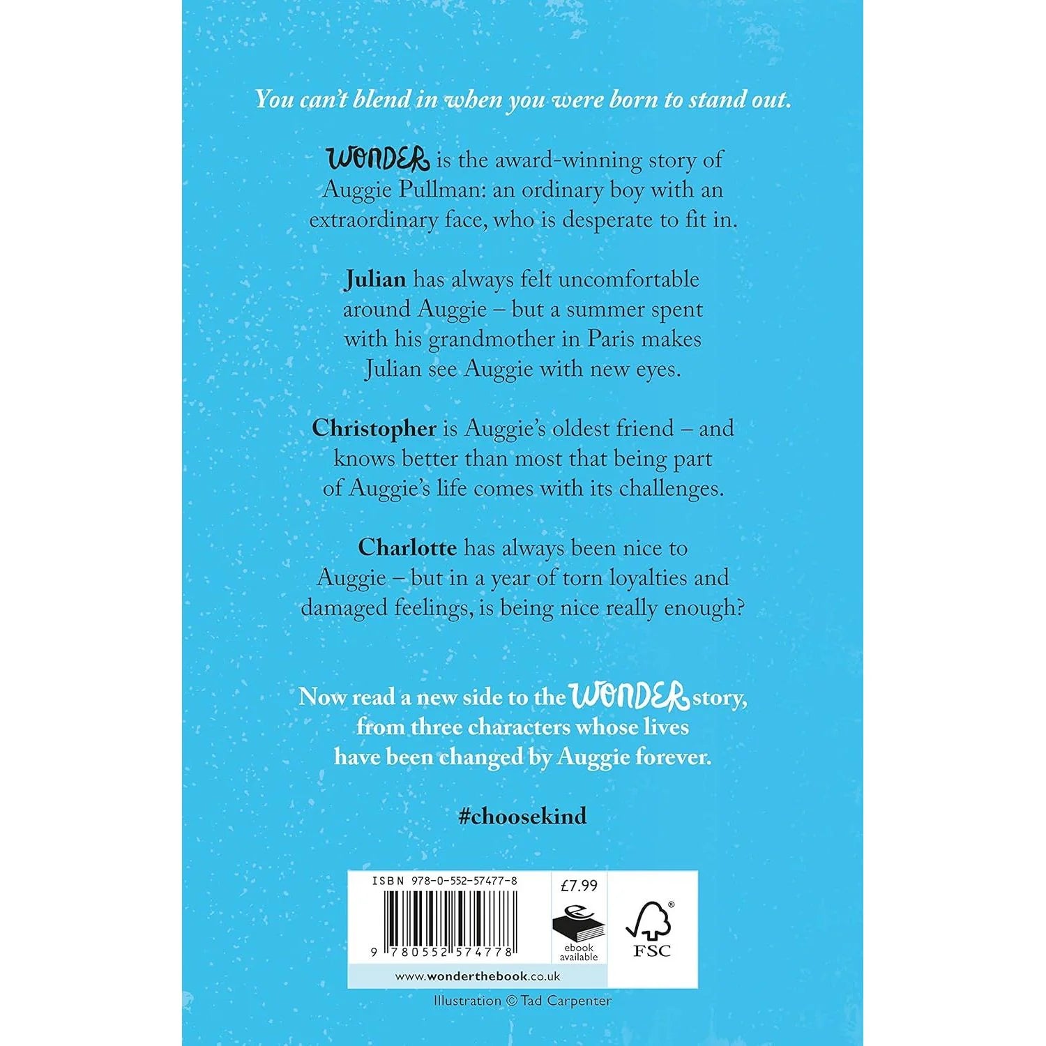 Auggie & Me: Three Wonder Stories by R. J. Palacio - paperback back cover, ISBN 9780552574778 Corgi Childrens edition