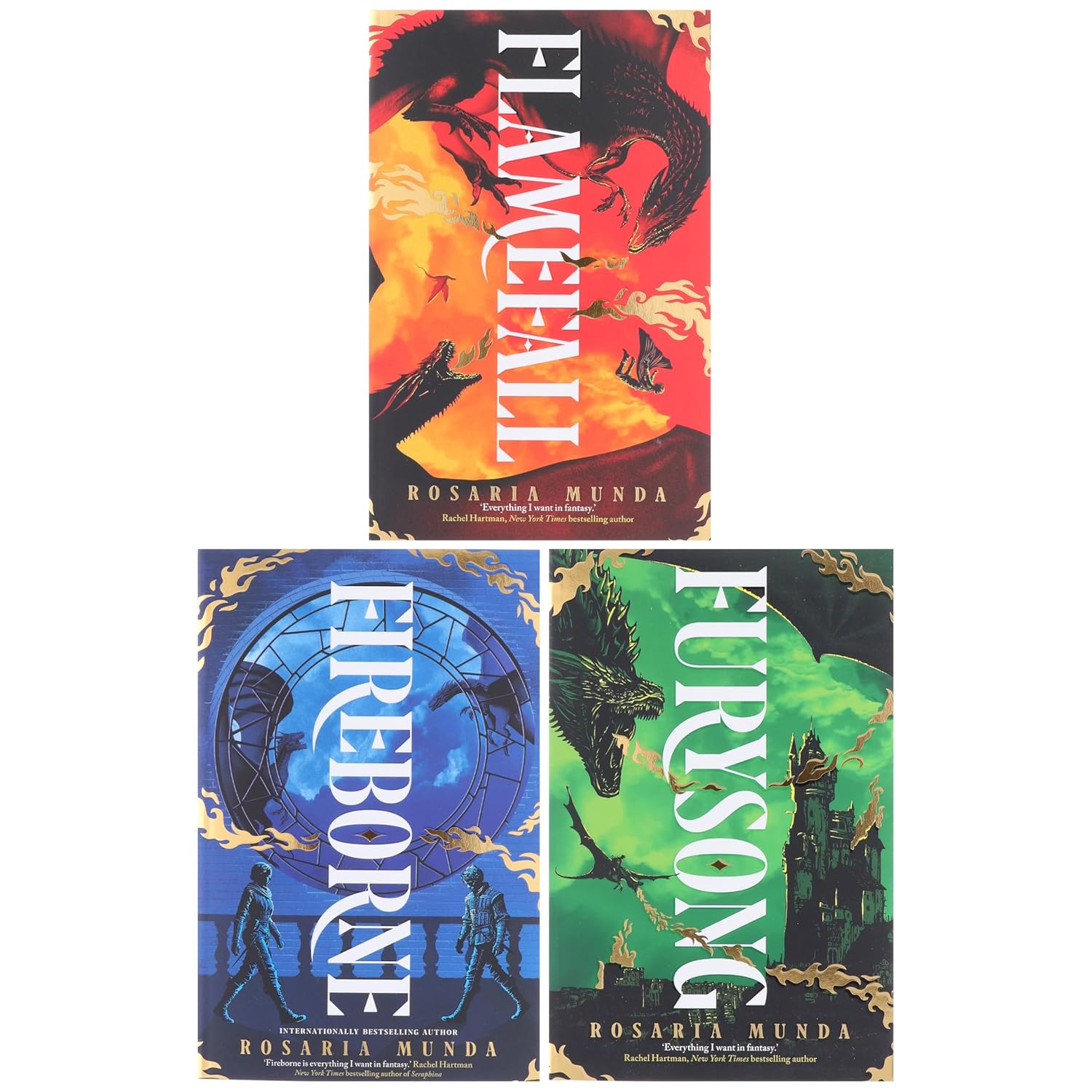 Fireborne, Flamefall and Furysong paperback box set by Rosaria Munda, Young Adult fantasy books