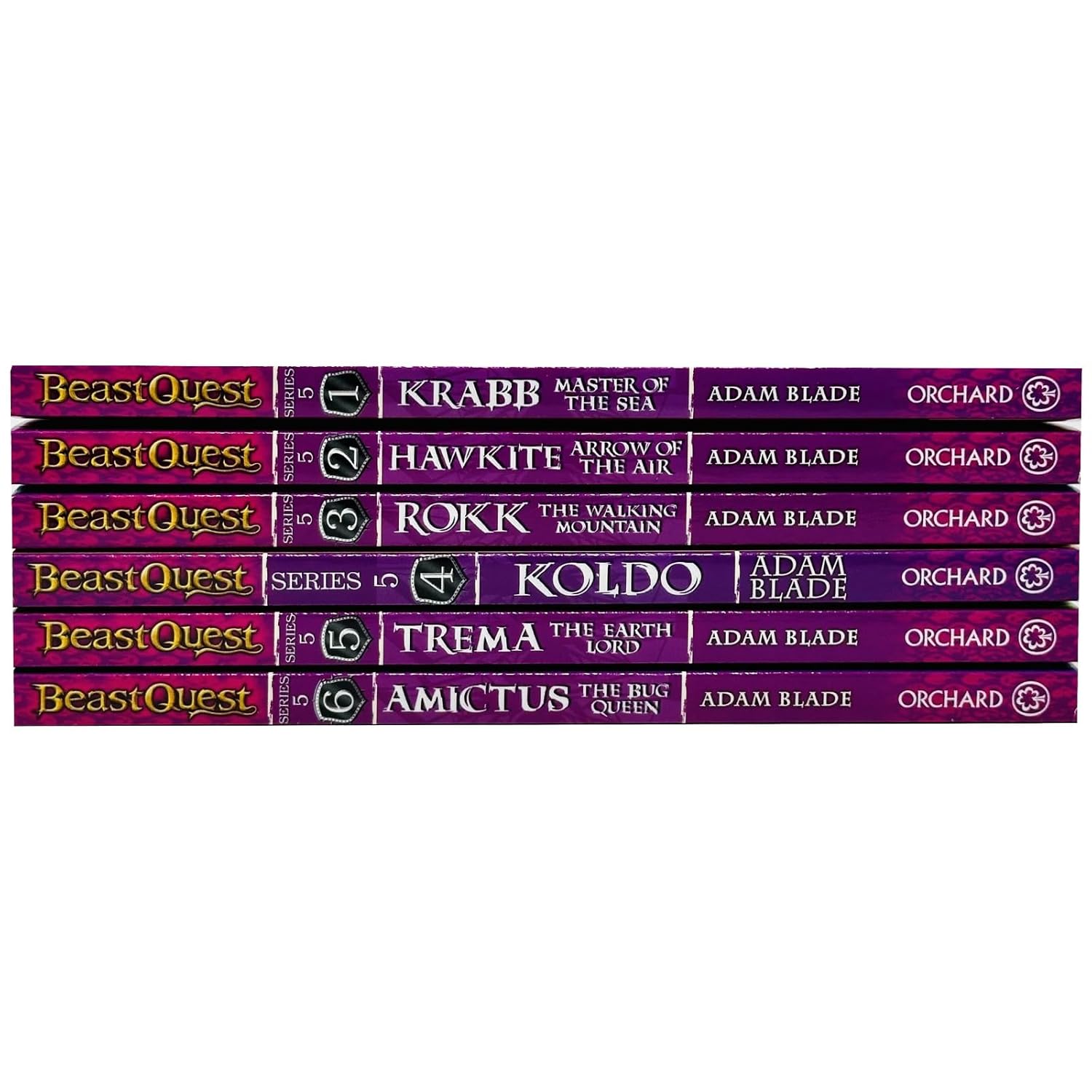 Beast Quest Series 5 paperback set featuring Amictus The Bug Queen, Koldo The Arctic Warrior and Trema The Earth Lord