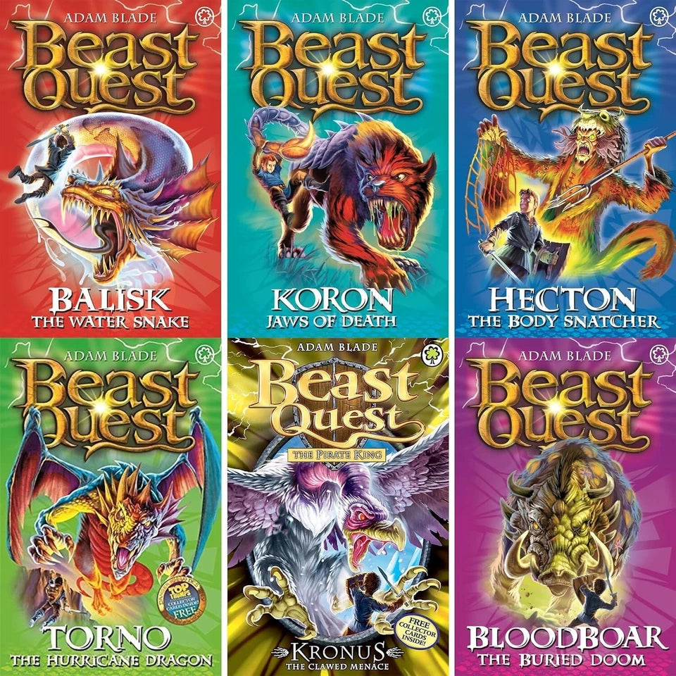 Beast Quest Series 6-10 30 Books Collection Set by Adam Blade - stacked paperback books ages 7-9