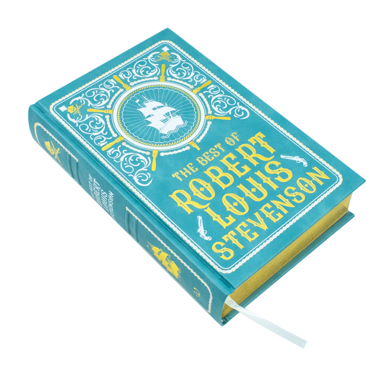 Spine view of The Best of Robert Louis Stevenson leather-bound hardback classic fiction anthology