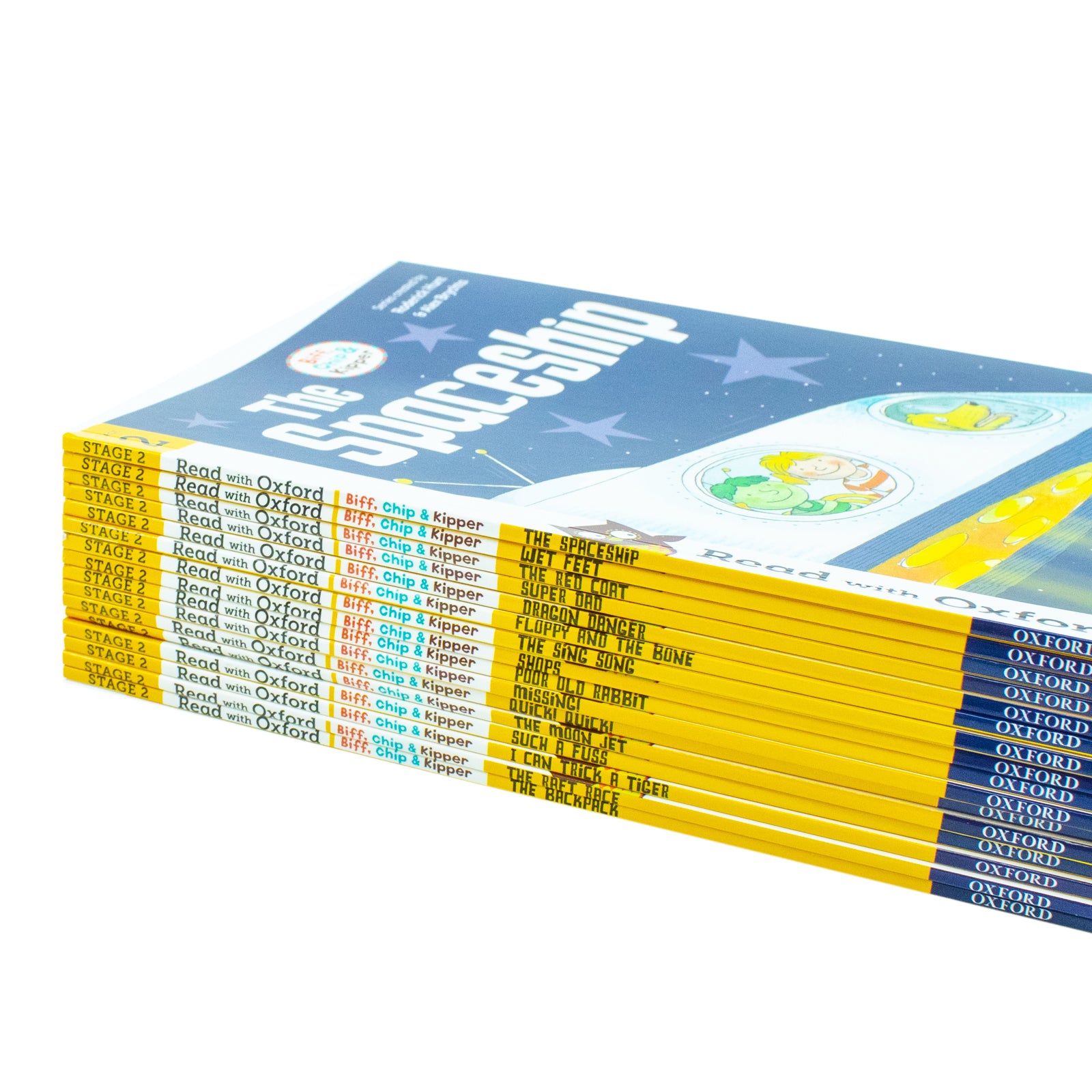 Biff, Chip and Kipper Stage 2 Read with Oxford paperback set displayed for early readers ages 4+