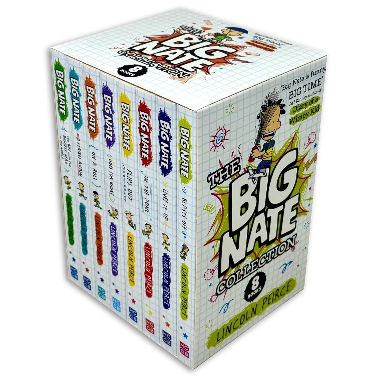 Big Nate 8 Book Paperback Set by Lincoln Peirce - all titles shown including Strikes Again and On a Roll