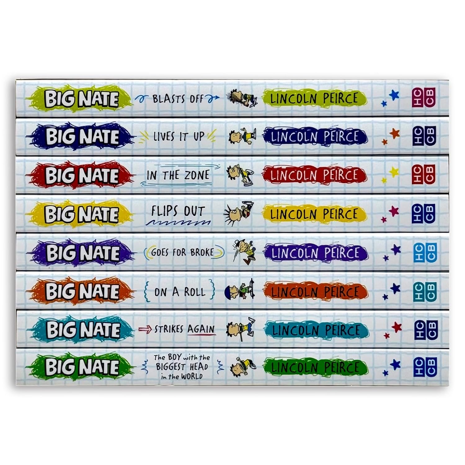 Big Nate Collection Box Set covers - Goes for Broke, Flips Out, In the Zone, Lives It Up, Blasts Off