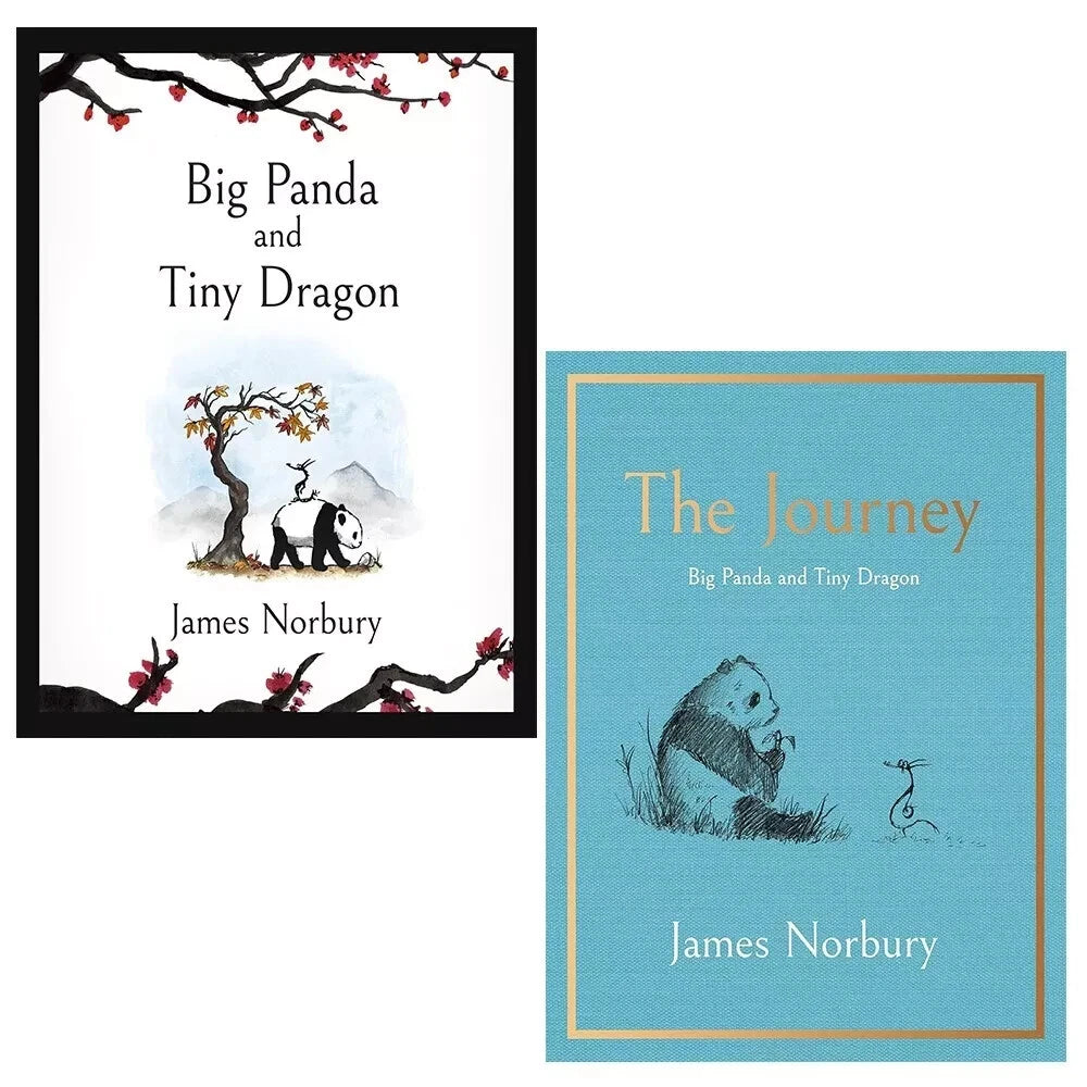 Illustrated interior pages from Big Panda and Tiny Dragon by James Norbury showing brush-and-ink artwork