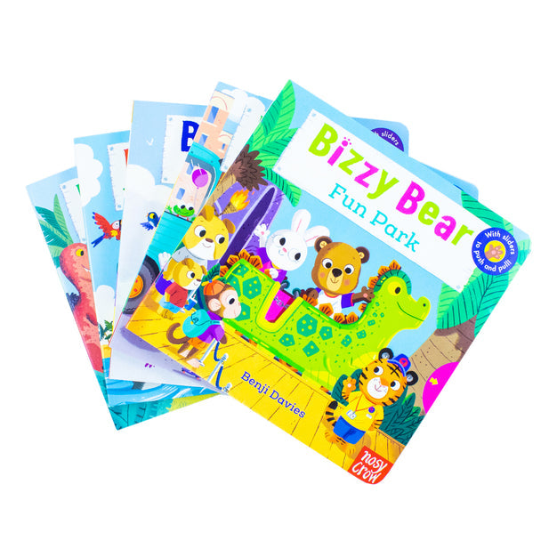 Bizzy Bear board book set showing Aeroplane Pilot and Pirate Adventure titles by Benji Davies