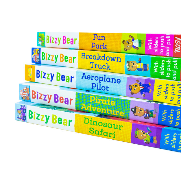 Bizzy Bear board books stacked together showing sturdy board book format for babies and toddlers