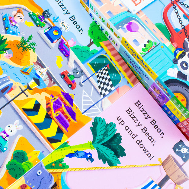 Full Bizzy Bear 5 Books Collection Set by Benji Davies displayed together, Nosy Crow board books