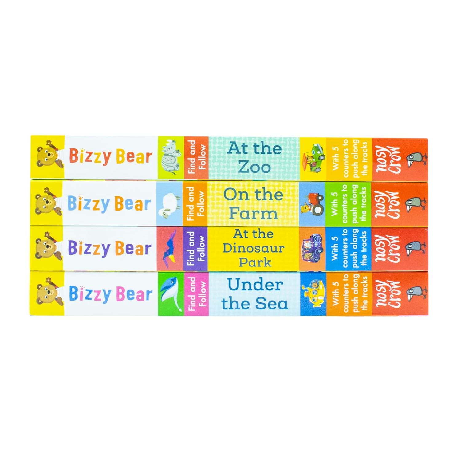 Bizzy Bear Find and Follow At The Dinosaur Park board book with sliding counters, ages 2-5