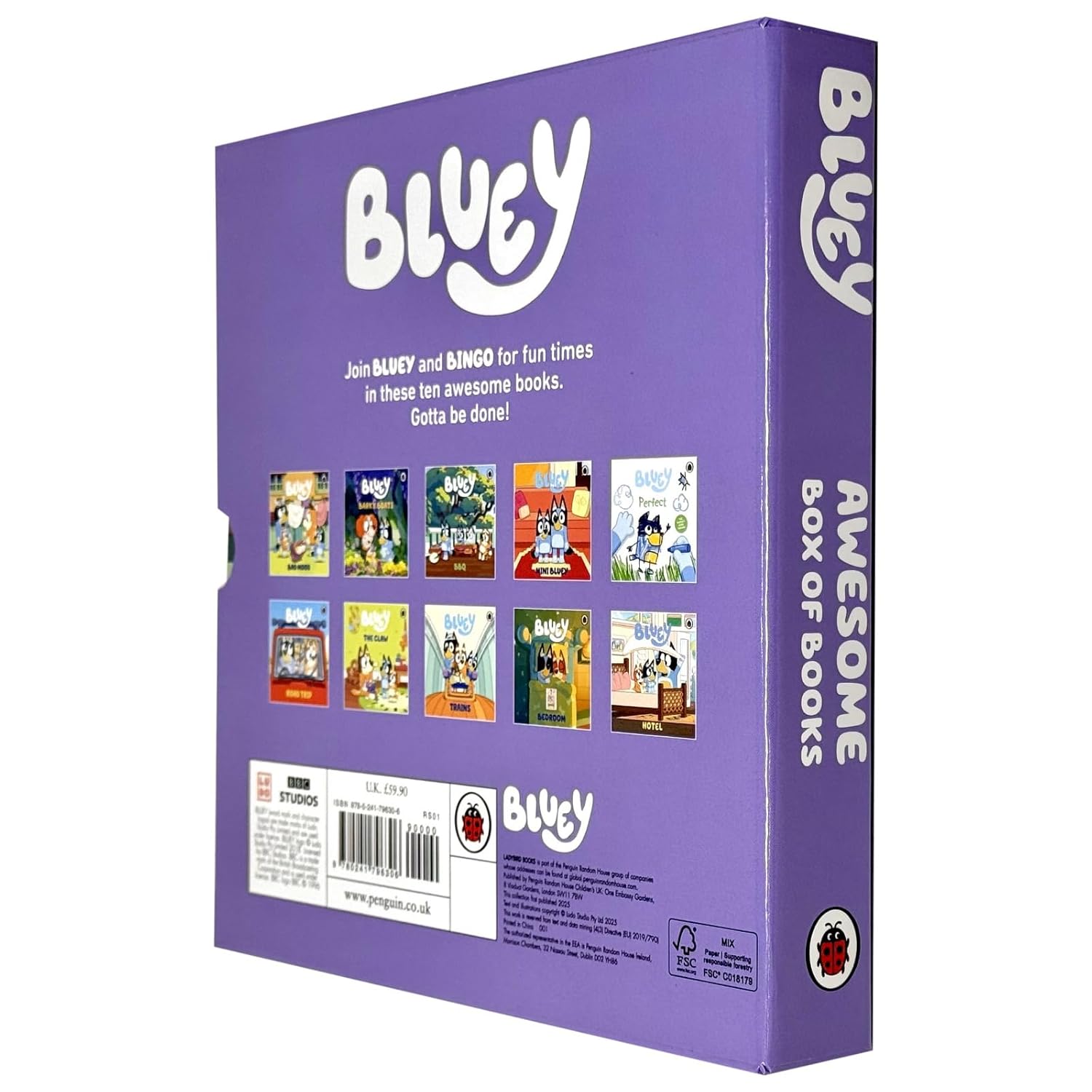 Bluey 10 book paperback collection set showing Road Trip, Hotel, Barky Boats and more titles