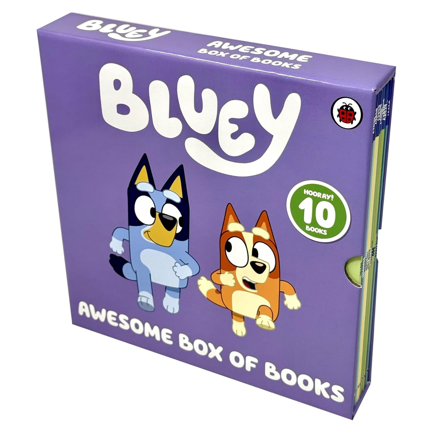 Bluey Awesome Box of Books set back cover with title list and age range 3-7