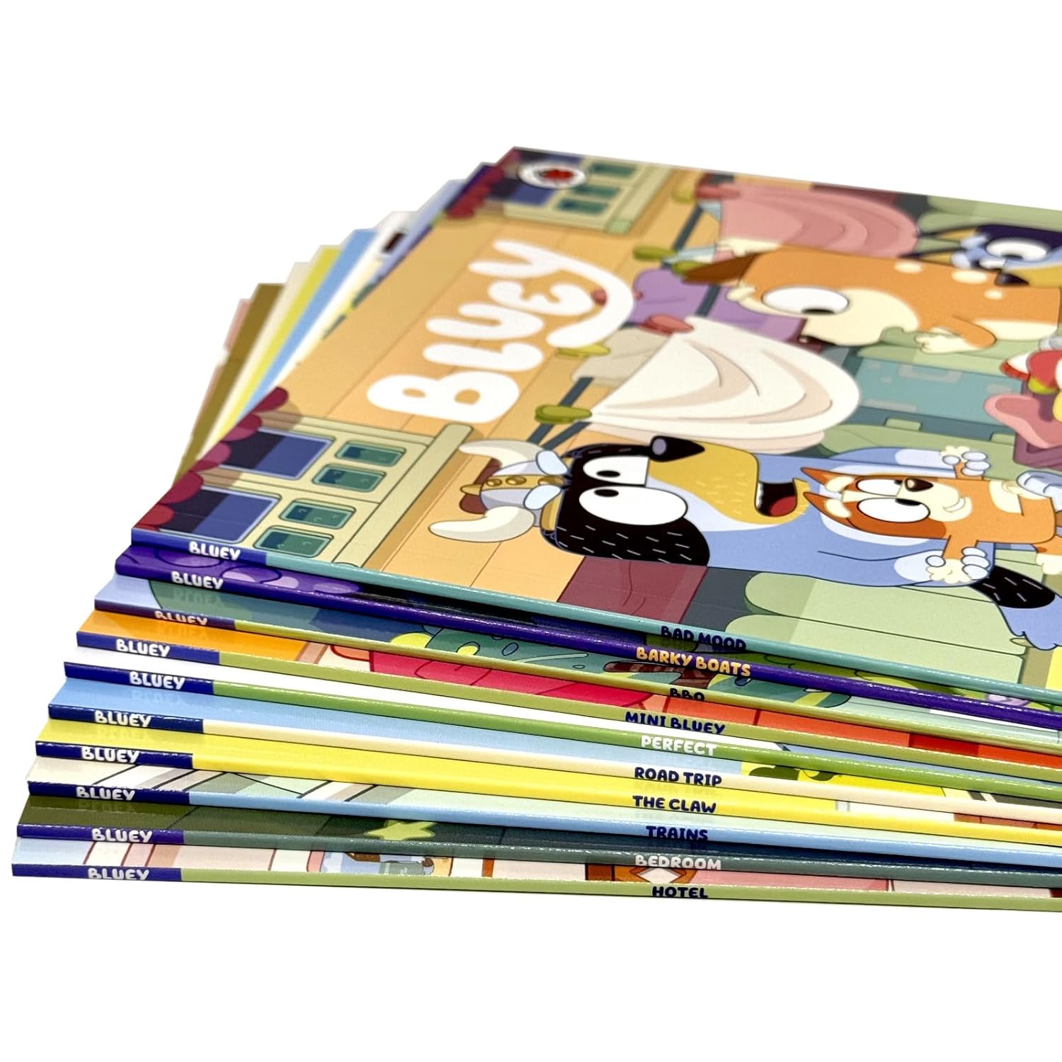 Bluey 10 book paperback box set spread showing colourful illustrated storybooks